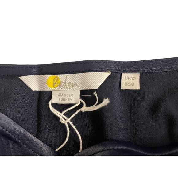 Boden Womens Flowy Skirt UK 12 US 8 Navy Blue Satin Midi Length R0231 NWT - Picture 4 of 15